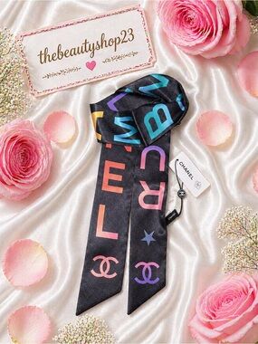 Chanel Black Multicolor Silk Scarf